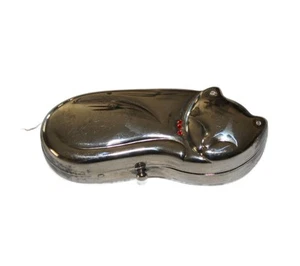 Silver Cat Trinket Lipstick Holder Box With Stones Mirror Engraved RBA - Picture 1 of 5