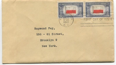 1943 Poland 5¢ Flag FDC Washington DC Sealed w/ Original Contents - Image 1 of 2