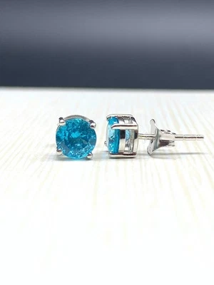 Paraiba Apatite 耳钉,圆形纯银,修复水晶 — 第 1/4 张图片