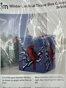 Mary Maxim Winter Cardinal Tissue Box Cover Plastic Canvas Craft Kit - Picture 1 of 3