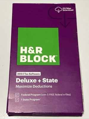 H&R блок налоговое программное обеспечение Federal Deluxe + государство 2024 ПК/Mac ключ карта электронной доставки - Изображение 1 из 4