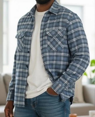 Hurley Button Up Flannel Men’s Size LARGE Blue & White Plaid  - Image 1 of 4