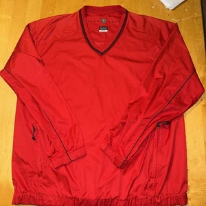 Nike Golf Windbreaker Jacket Mens Large Red V Neck Long Sleeve Outdoor Pockets - Picture 1 of 7