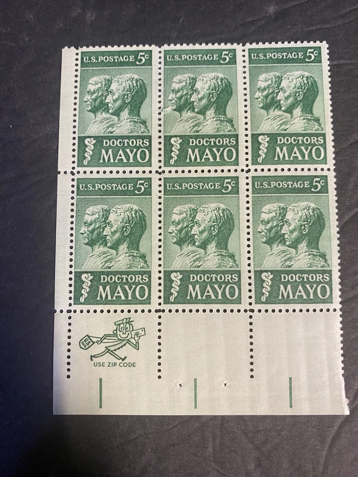SCOTT MAYO DOCTORS  5 cent BLOCK OF 6 POSTAGE STAMPS  MNH - Image 1 of 3