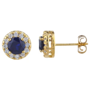 925 Silver Blue Sapphire Earring Round Cut Wedding Studs Christmas Gift For Her - Picture 1 of 5