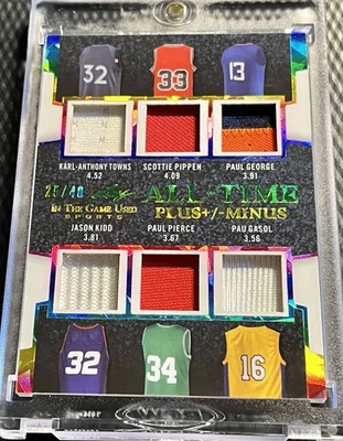 2024 Leaf NBA All Time +/- 25/40 Jersey Patch 6-Piece Paul Pierce, Pippen, KAT - Image 1 of 4