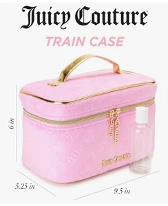 Bolsa de maquillaje de terciopelo rosa Juicy Couture estuche de cosméticos de viaje organizador de tocador - Imagen 1 de 8