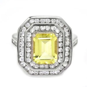 QUARZO LIMONE NATURALE 9X7 MM. & ANELLO IN ARGENTO STERLING 925 ZIRCONI BIANCHI MISURA 7 - Foto 1 di 8