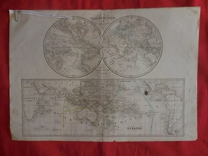 CARTE - Mappemonde en deux hémisphères. - Picture 1 of 2