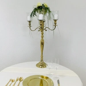 Kerzenleuchter Kerzenständer 84cm 4 x Glasaufsatz 1 x Blumenschale GOLD farbend - Bild 1 von 4