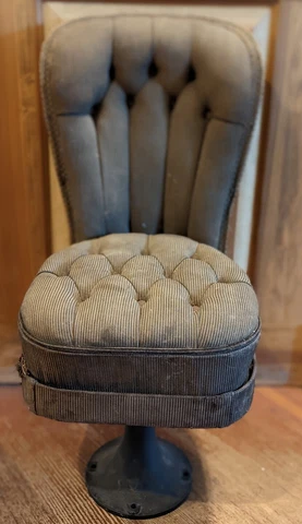 Antique Victorian Tufted Upholstered Child’s Chair Spring Seat Cast Iron Base Cover