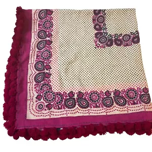 Purely Merino Floral Bohemian Print Tassel Lightweight Wool Scarf 38” By 38” - Picture 1 of 6