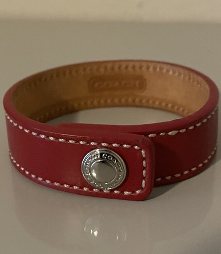 COACH Bracciale Polsino A Scatto in Pelle Rossa Vintage