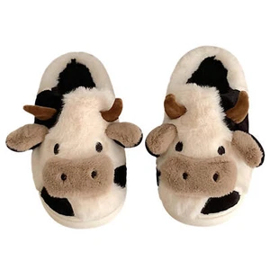 Fluffy Cow Slippers Animal Fuzzy Slides For Women Non Slip Memory Foam practical - Picture 1 of 13