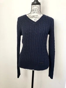 Adrienne Vittadini Navy Blue V-Neck Cotton Sweater - Picture 1 of 7