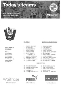 Teamsheet - Reading U21 v Queens Park Rangers U21 2013/14 - Picture 1 of 1
