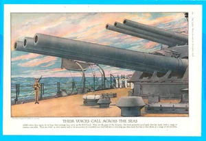 1918 WWI Great War USS Arizona magazine art print Navy Sailors cannon battleship - Picture 1 of 3