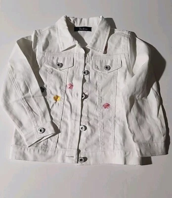 Girls White Jean Embroidered Flowers On Front Childs Girl SZ  7 NWOT - Image 1 of 4