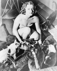 Bathing Suit Beauty Feeds Cats 8x10 Reprint Of Old Photo - Picture 1 of 1
