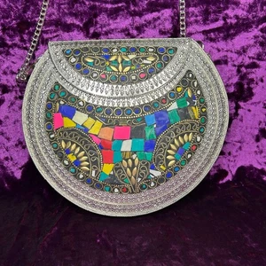 Ramla L’Oriental metal purse-handmade in Morocco silver mosaic crossbody chain - Picture 1 of 5