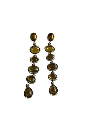 Vintage Monet Amber Stone bronze dangle earrings clip on 1.5in length - Image 1 of 4
