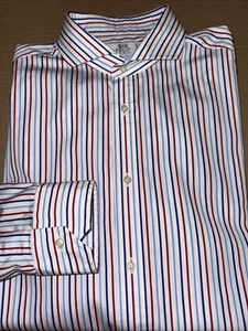Boggi Milano Mens White/Blue/Red Striped Cutaway Collar Tailored Fit Dress Shirt - Picture 1 of 12