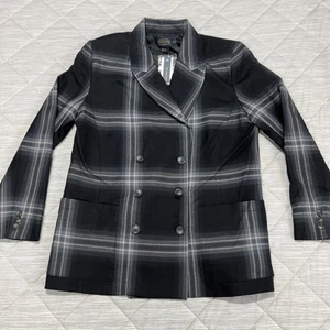 Pendleton Wool Blazer Womens P12 Petite 12 Black Gray Plaid Virgin Wool NWT - Picture 1 of 18