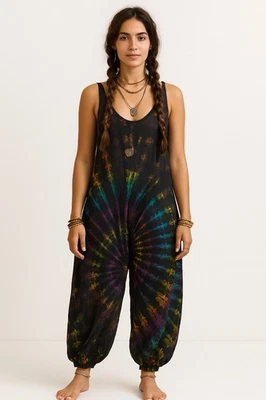 Katmandú Importaciones Boho Tie Dye Mono Mameluco Harén Pantalones Festival Hippie Foto 1 de 4