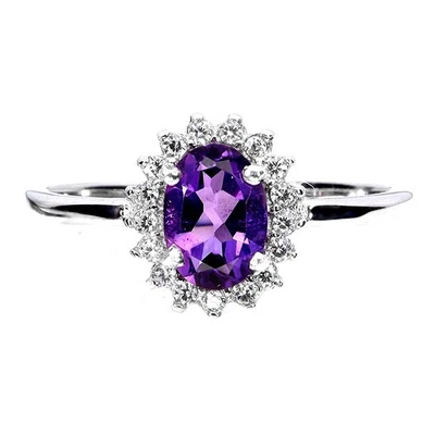925 Sterling Silver Ring Oval Amethyst 7x5mm Natural Gemstone Jewelry Size 7 - Image 1 of 4