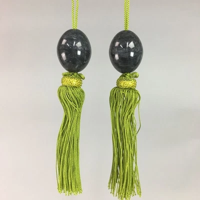 Pesas de pergamino colgante japonés de colección piedra de mármol Fuchin borla verde FC220 Foto 1 de 4
