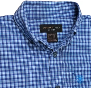 Ariat Pro Series Boys Small Sz. 8 Blue Plaid Cowboy Western Button Up Shirt EUC! - Picture 1 of 6