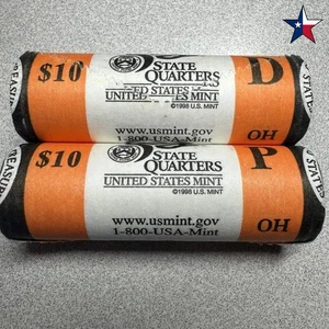 US Mint Wrapped Unopened Uncirculated Rolls 2002 P & D Ohio Statehood Quarters - Picture 1 of 6