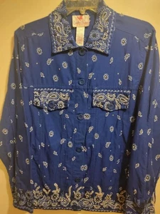 Quacker Factory Womens Small Blazer Royal Blue W/ White Paisley - Picture 1 of 6