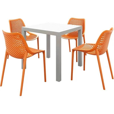 Compamia Air Mix Square Dining Set with White Table and 4 Orange Chairs - Image 1 of 4