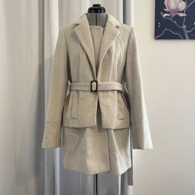 J. Casaco Crew 100% lã estádio Peacoat Nello Gori carcela escondida com cinto marfim 12 - Imagem 1 de 4