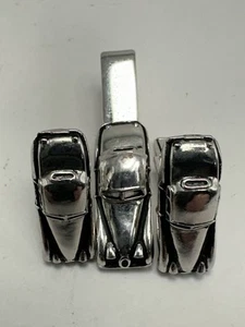 SWANK Jaguar XK120 Gemelli tono argento fermacravatta metà secolo auto sportiva H10 - Foto 1 di 8