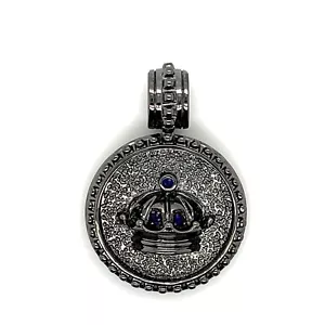 925 Sterling Silver Mens Sapphire Crown Pendant Charm 21.1 Grams - Picture 1 of 3