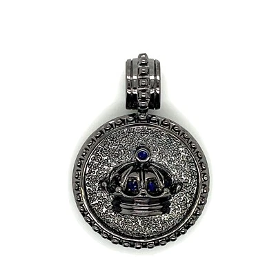 925 Sterling Silver Mens Sapphire Crown Pendant Charm 21.1 Grams Foto 1 de 3