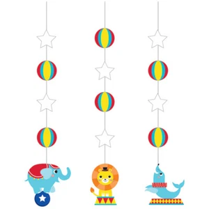 Circus Party Hanging Cutouts 3 Pack Elephant Seal Lion Circus Party Supplies - Picture 1 of 1