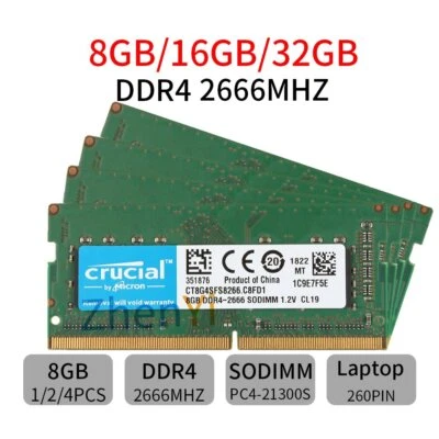 32GB 16GB 8GB DDR4 2666MHz PC4-21300 260Pin SODIMM Laptop Memory For Crucial LOT - Image 1 of 4