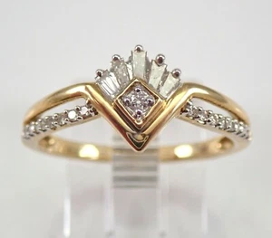 Modern Diamond V Chevron Cocktail Ring Yellow Gold Fashion Ring Size 7.25 - Picture 1 of 6