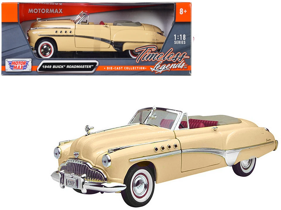 1949 BUICK ROADMASTER CREAM W/RED INTERIOR 1/18 DIECAST MODEL CAR MOTORMAX 73116 - Image 1 of 1