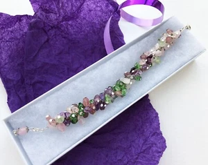 Quirky gemstone bead bracelet, fancy chunky rose quartz crystal bracelet - Picture 1 of 17