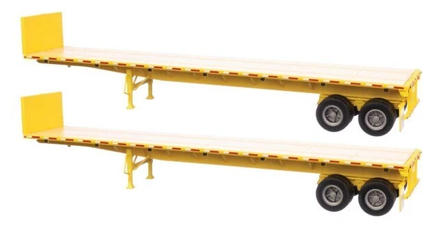 Walthers HO ~ 40' Flatbed Trailer ~ Ready to Run ~ 2-Pack ~ Yellow ~ 949-2702 - Image 1 of 1