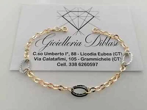 18K YELLOW WHITE GOLD BRACELET ALTERNATE OVALS RHOMBUS AND CIRCLE LINK 7.7 Inch - Picture 1 of 8