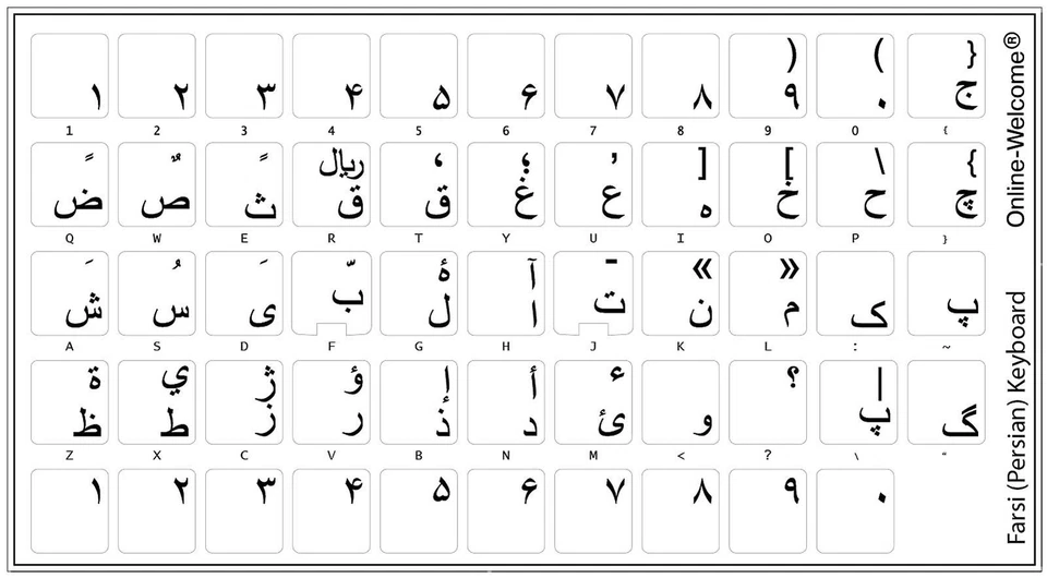 FARSI-PERSIAN  KEYBOARD STICKER TRANSPARENT BLACK LETTERS NEW ONLINE-WELCOME - Image 1 of 1
