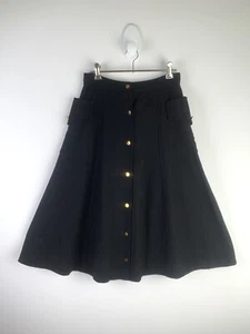 Vintage 1940s 1950s Size S Black Wool Skirt A-line Midi Huge Pockets Sportswear - Bild 1 von 12