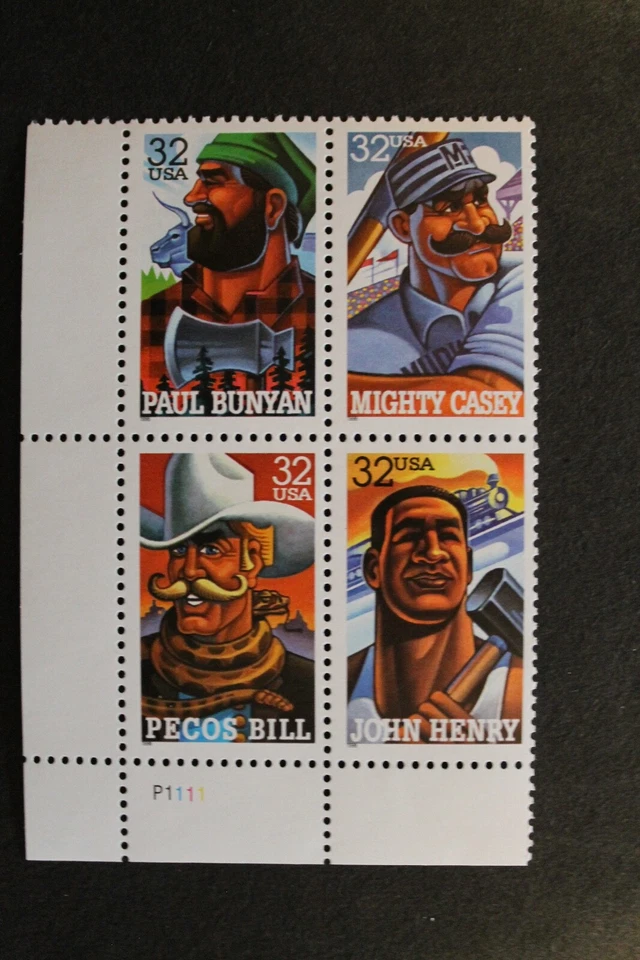 US Stamps 3083-86 Folk Heros Plate Block (LL) MNH - Image 1 of 1