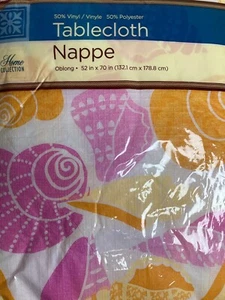 Home Collection Nappe Oblong 70” by 52” Table Cloth Seashells Pink Orange White - Picture 1 of 2