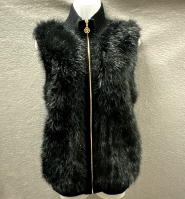 Colete ANNE KLEIN PELE SINTÉTICA Preto OURO ZÍPER FRONTAL Feminino Tamanho Grande - Imagem 1 de 4
